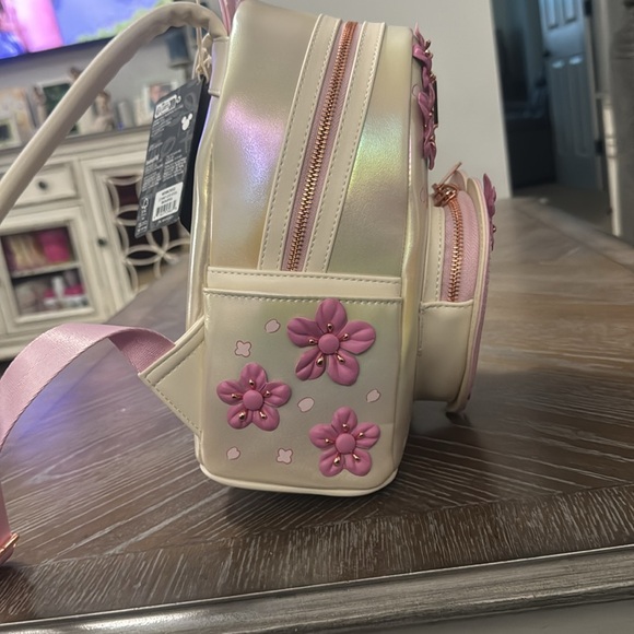 Loungefly Stitch and Angel Cream and Pink Floral Mini Backpack